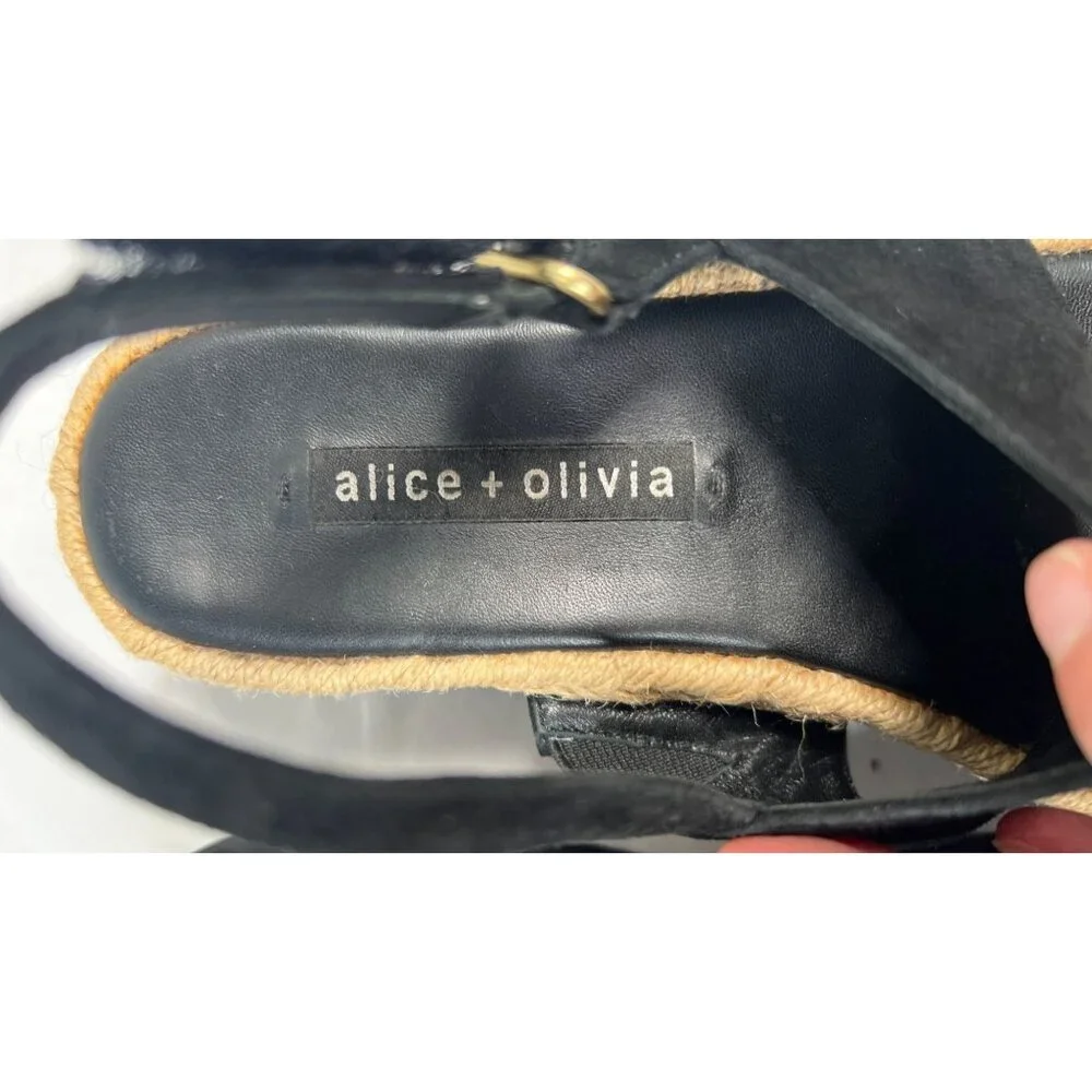 Alice + Olivia Anastasia Flatforms Suede Platform Sandals Jute Trim Black 7.5
